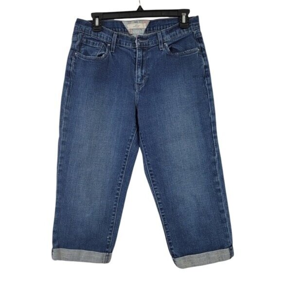 Levis‎ Cropped Jeans Cuffed Blue Flap Button Pockets Womens Size 10 EUC - Picture 1 of 11